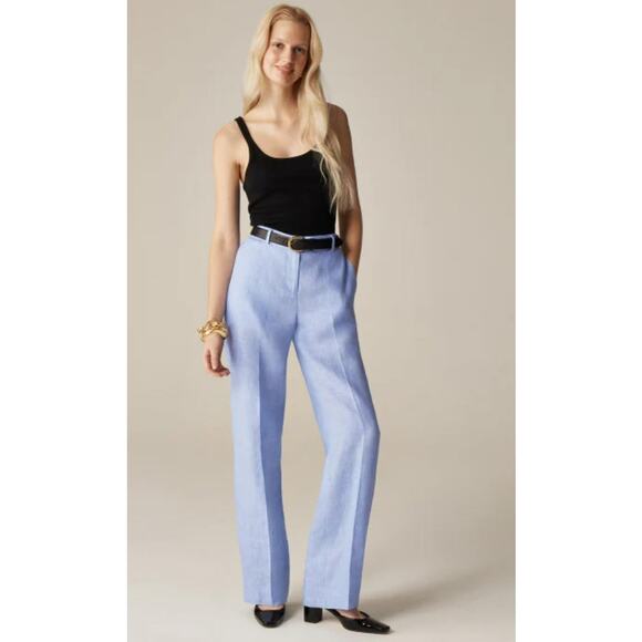 NWT J. Crew Kate Straight-Leg Pant In Stretch Linen Blend Light Blue 14 - Picture 1 of 7
